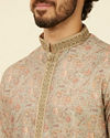 alt message - Manyavar Men Pista Green Bel Buti patterned Kurta Set image number 1